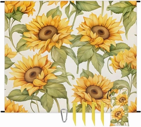 Sunflower Print Beach Blanket, Sandproof Beach Mat, 68 x 59 Waterproof Quick Drying Sand Free Mat with 4 x Ground Spikes for Outdoor Travel Camping Hiking, Wild Floral