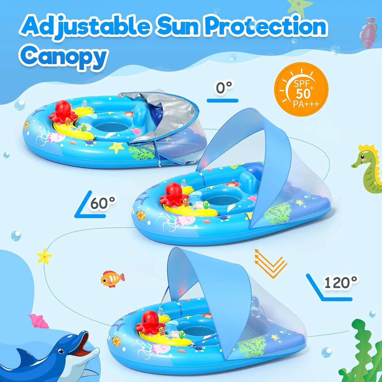 Sunrad Baby Pool Float with Canopy UPF50  Sun Protection, Inflatable Baby Swim Float with Toy Play Console & Adjustable Safety Seat, Toddler Infant Pool Floaties for 6-36 Months
