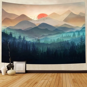 Sunset Nature Landscape Tapestry - Magical Forest Tree Wall Hanging for Bedroom & Living Room (59.1"78.7" - 150cm200cm)
