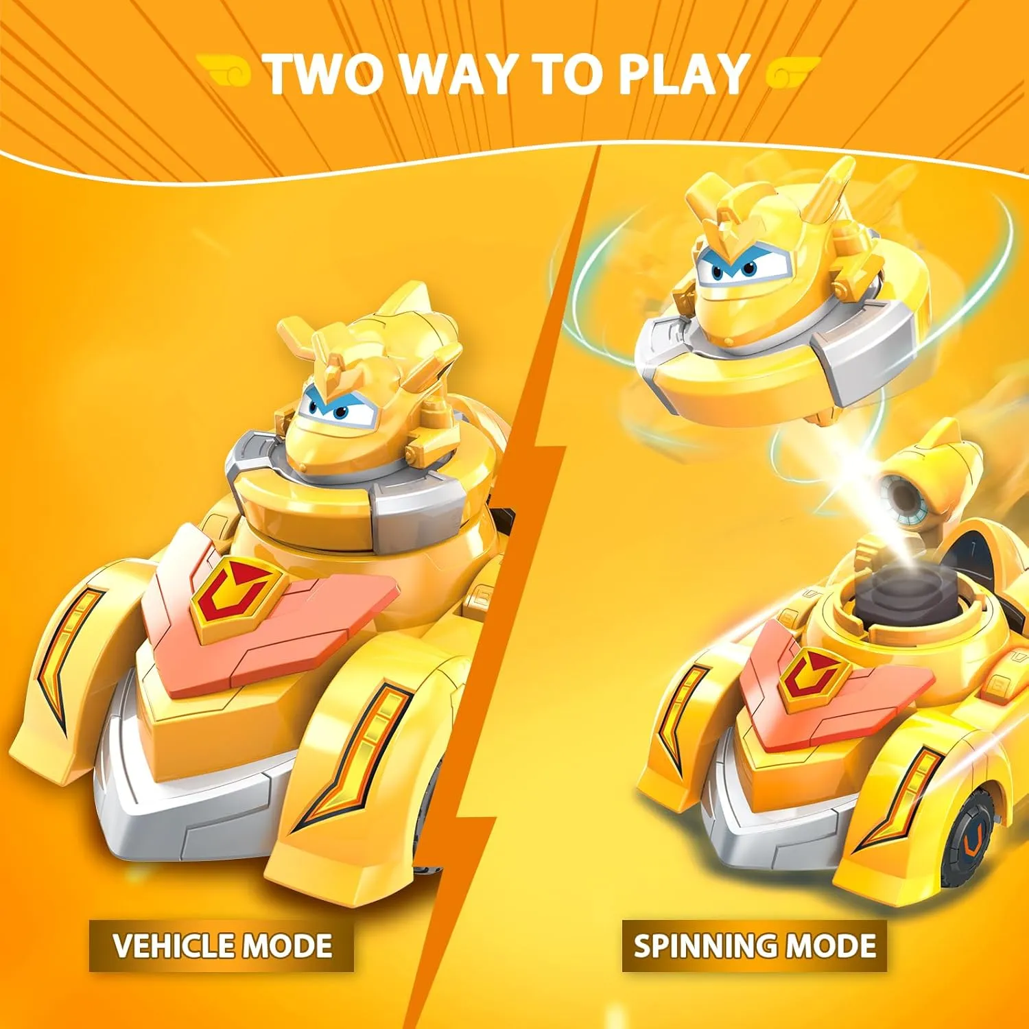 Super Wings Race Car Toys, 5 in Golden Boy Spinning Tops and Race Car Toys for Kids, 2-in-1 Mode Vehicle Toys Cars for 3 4 5 6 7 8 Year Old Boys
