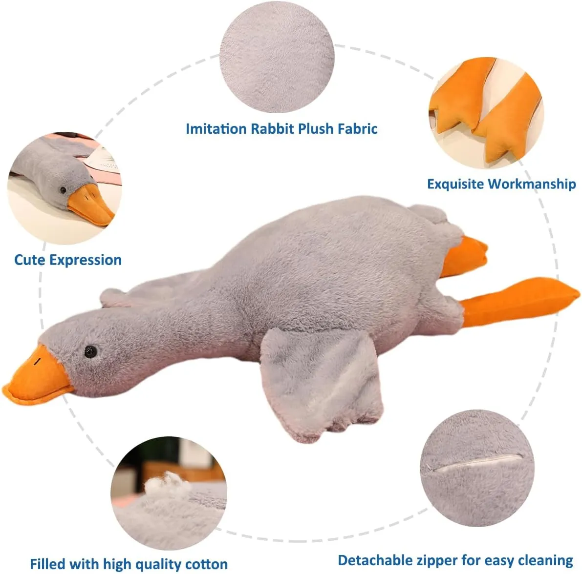 Swan Stuffed Animal, 74.8" 4.85 lbs Swan Plush Toy Large Goose Stuffed Animal Plush Pillow Grey Big Duck Stuffed Animals Plush Toy Gifts for Kids, Bed Sleeping