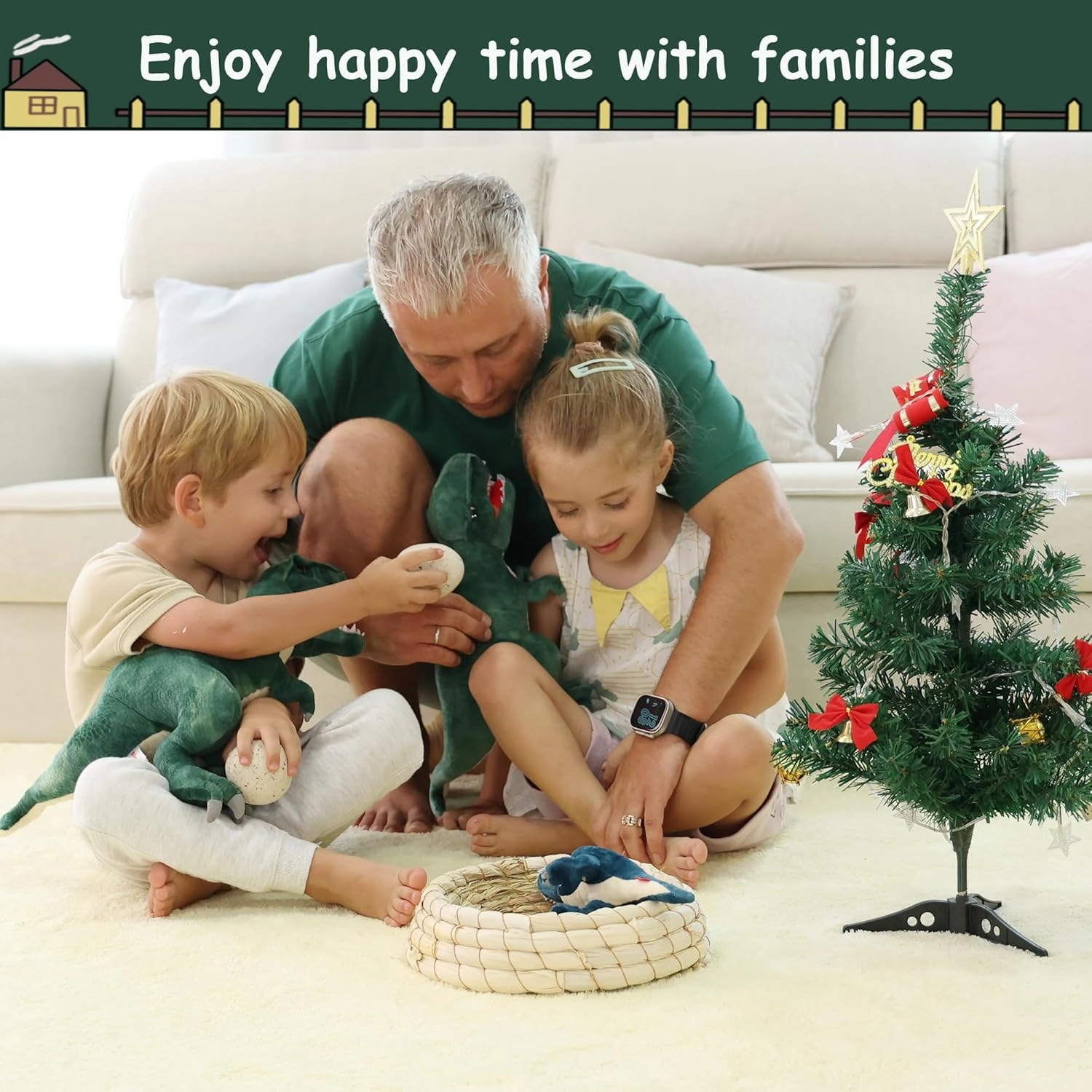 T-rex Dinosaur Stuffed Animal 12” Mommy with Baby Family Set, 3 Pieces of Cute Dinosaur Plush Toys Dino Plushies for Kids Girls Boys