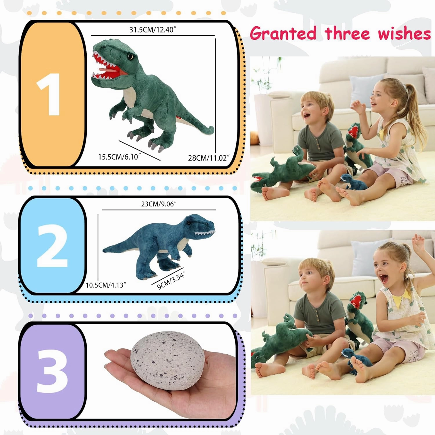 T-rex Dinosaur Stuffed Animal 12” Mommy with Baby Family Set, 3 Pieces of Cute Dinosaur Plush Toys Dino Plushies for Kids Girls Boys