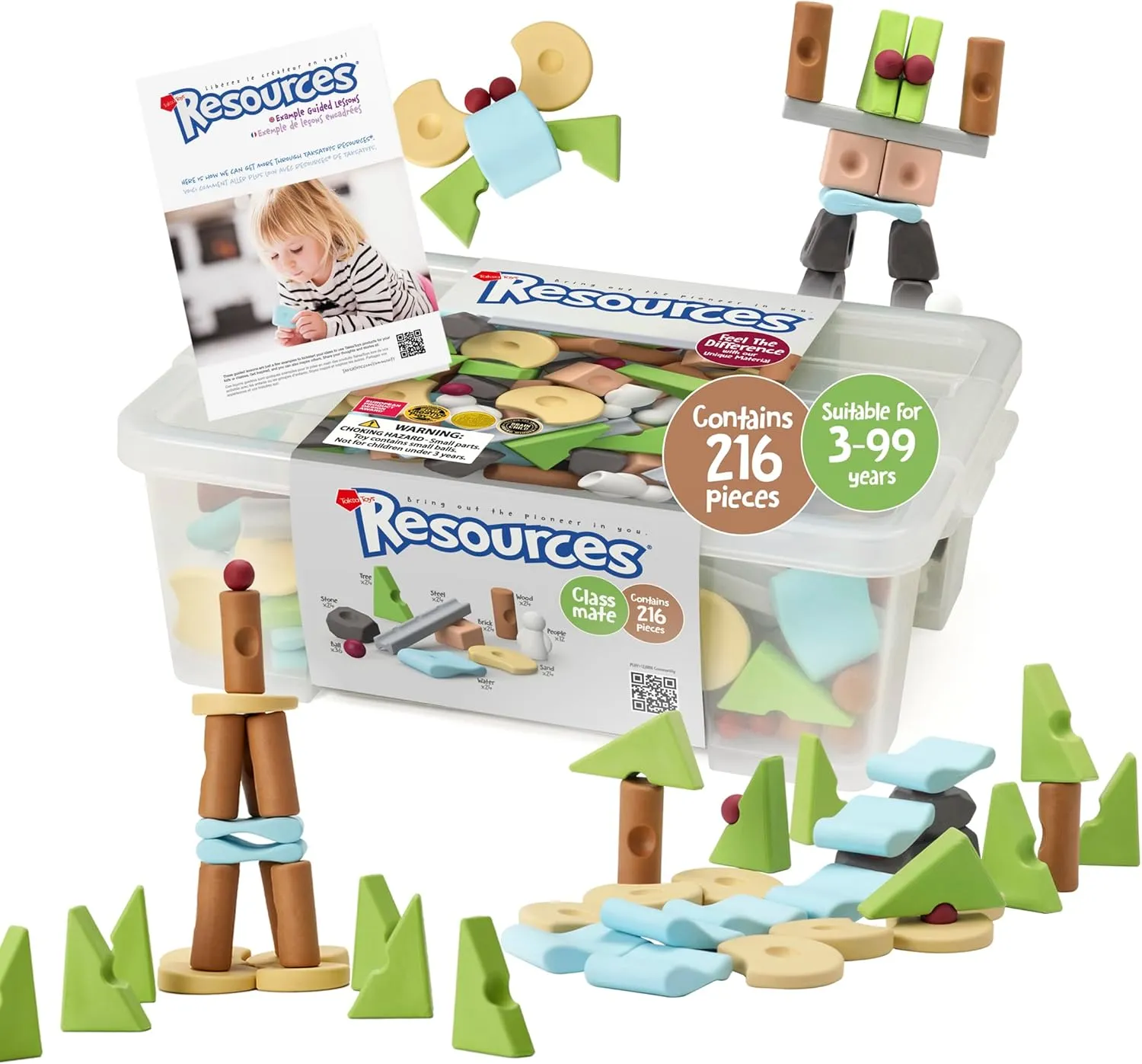 Taksa Toys Nature-Inspired Learning Toys, Resources Preschool Educational Stacking Blocks for Kids, Montessori Toys for 3 4 5 6 7  Year Old Sensory Outdoor/Indoor Learning Classmate Pack 216 Pcs