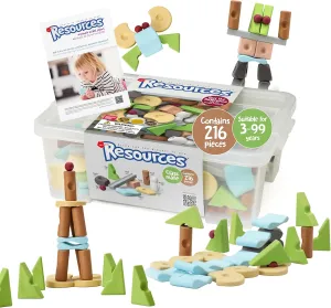 Taksa Toys Nature-Inspired Learning Toys, Resources Preschool Educational Stacking Blocks for Kids, Montessori Toys for 3 4 5 6 7  Year Old Sensory Outdoor/Indoor Learning Classmate Pack 216 Pcs