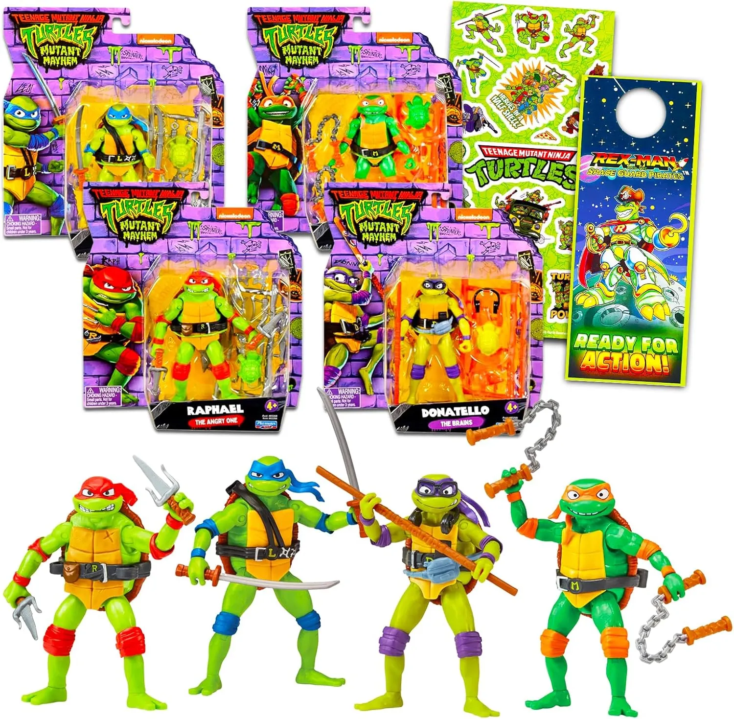 Teenage Mutant Ninja Turtles Figures Collection - 4 TMNT Mini Figurines Toys for Boys with TMNT Stickers | Kids 8-12 Party Favors
