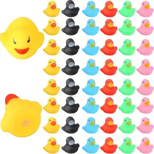 Teling 200 Pcs Mini Rubber Ducks in Bulk Yellow Tiny Baby Shower Ducks Float Squeak Bathtub Duckies Preschool Bath Toy for Birthday Party Gift(Pink, Black, Red, Green, Yellow, Blue)