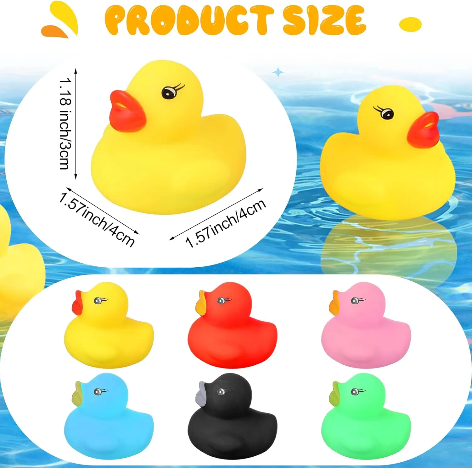 Teling 200 Pcs Mini Rubber Ducks in Bulk Yellow Tiny Baby Shower Ducks Float Squeak Bathtub Duckies Preschool Bath Toy for Birthday Party Gift(Pink, Black, Red, Green, Yellow, Blue)