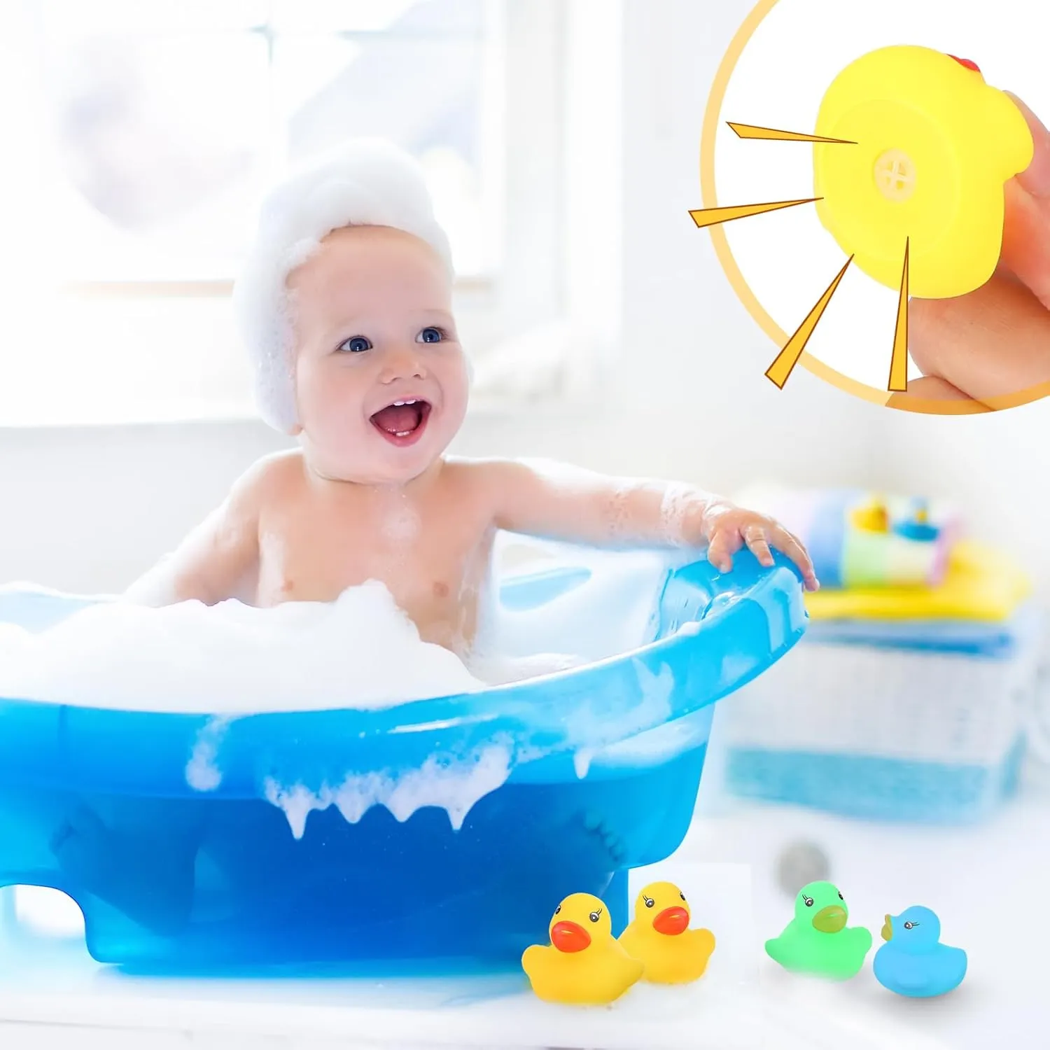 Teling 200 Pcs Mini Rubber Ducks in Bulk Yellow Tiny Baby Shower Ducks Float Squeak Bathtub Duckies Preschool Bath Toy for Birthday Party Gift(Pink, Black, Red, Green, Yellow, Blue)