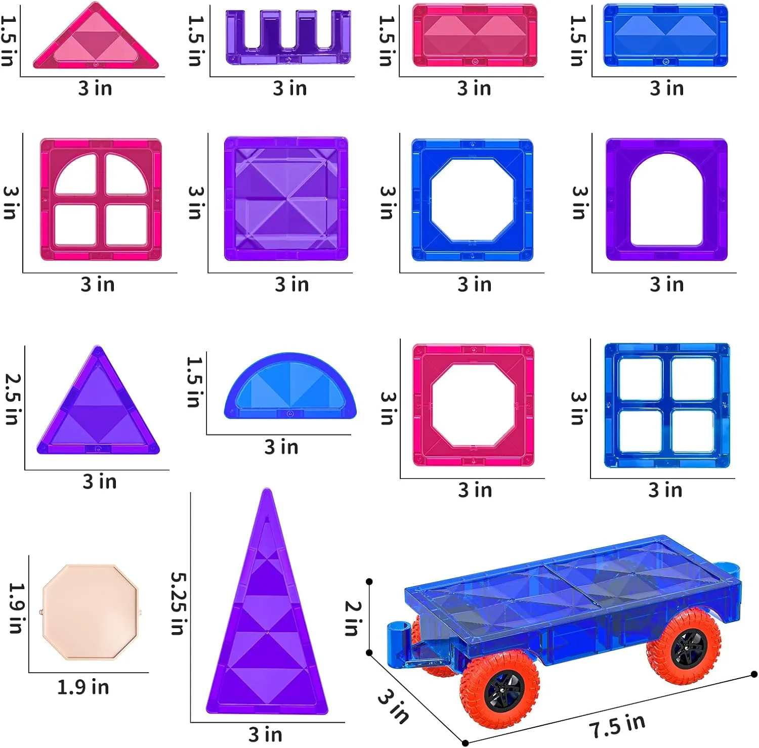 TEMI Magnet Tiles, 80 PCS Magnetism Building Toy Set, Learning and Education Toys for Ages 3 4 5 6 7 8  Year Old Toddler Kids Boys and Girls