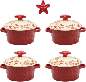 Temp-tations by Tara Temp-tations Set-of-4 (12 oz) Ramekins w/Stoneware Lid, Single Serving Crock, Muffin, Cupcake (Classic Red)