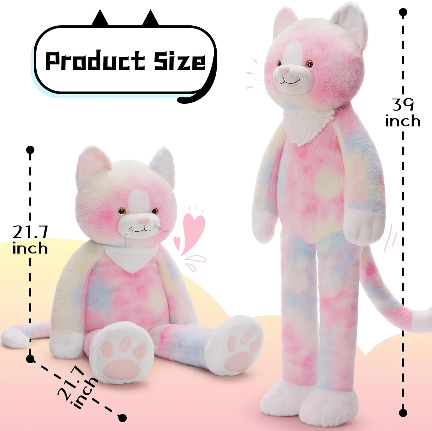 Tezituor 39 inch Giant Cat Stuffed Animal, 3lbs Weighted Stuffed Cat Plush with Long Legs, Pink Cat Plush Pillow Toy for Kids Adult