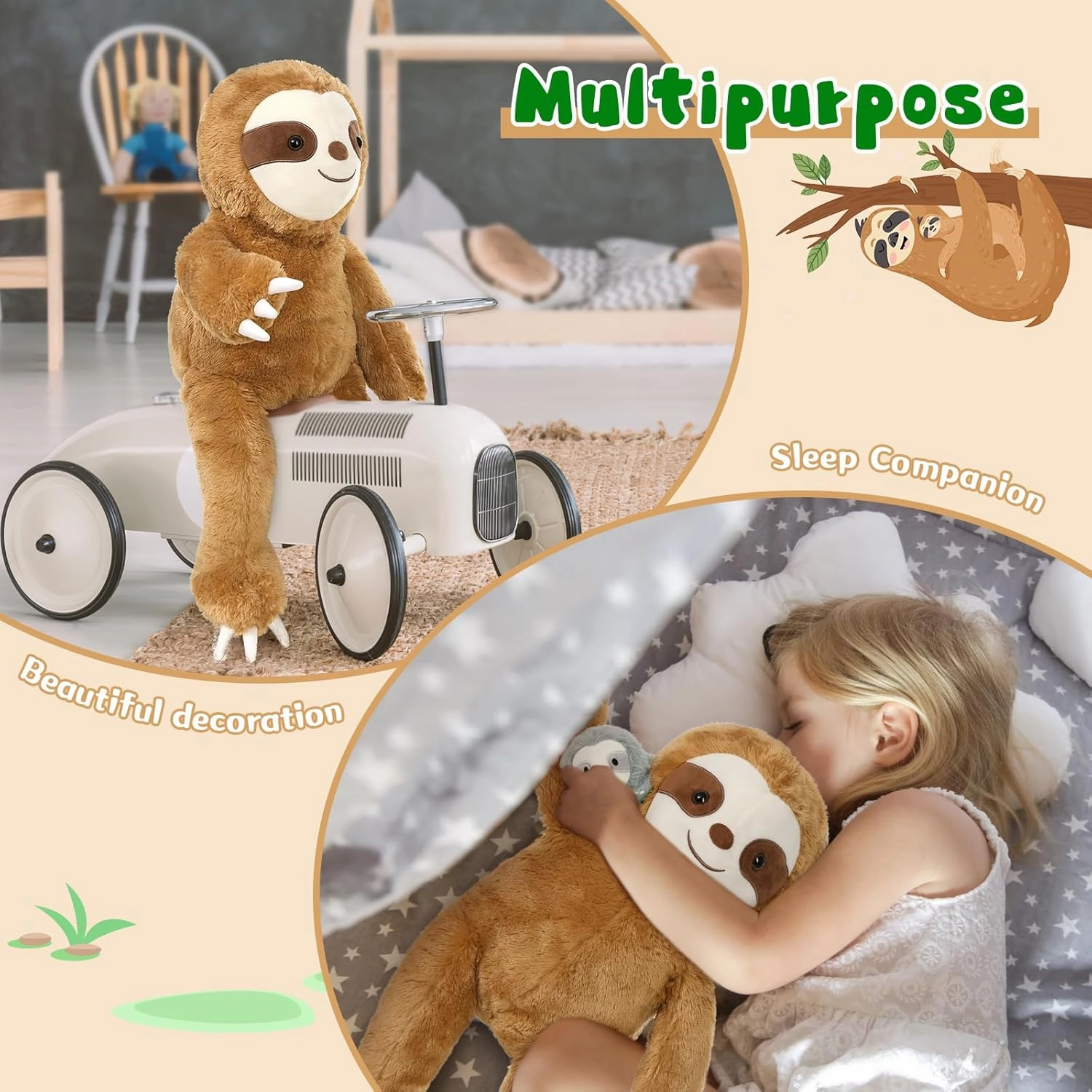 Tezituor 5Pcs Sloth Stuffed Animal Plush Set, 23 inch Large Realistic Mommy Stuffed Sloth with 4 Cute Babies Soft Plush Pillow for Girl Boy
