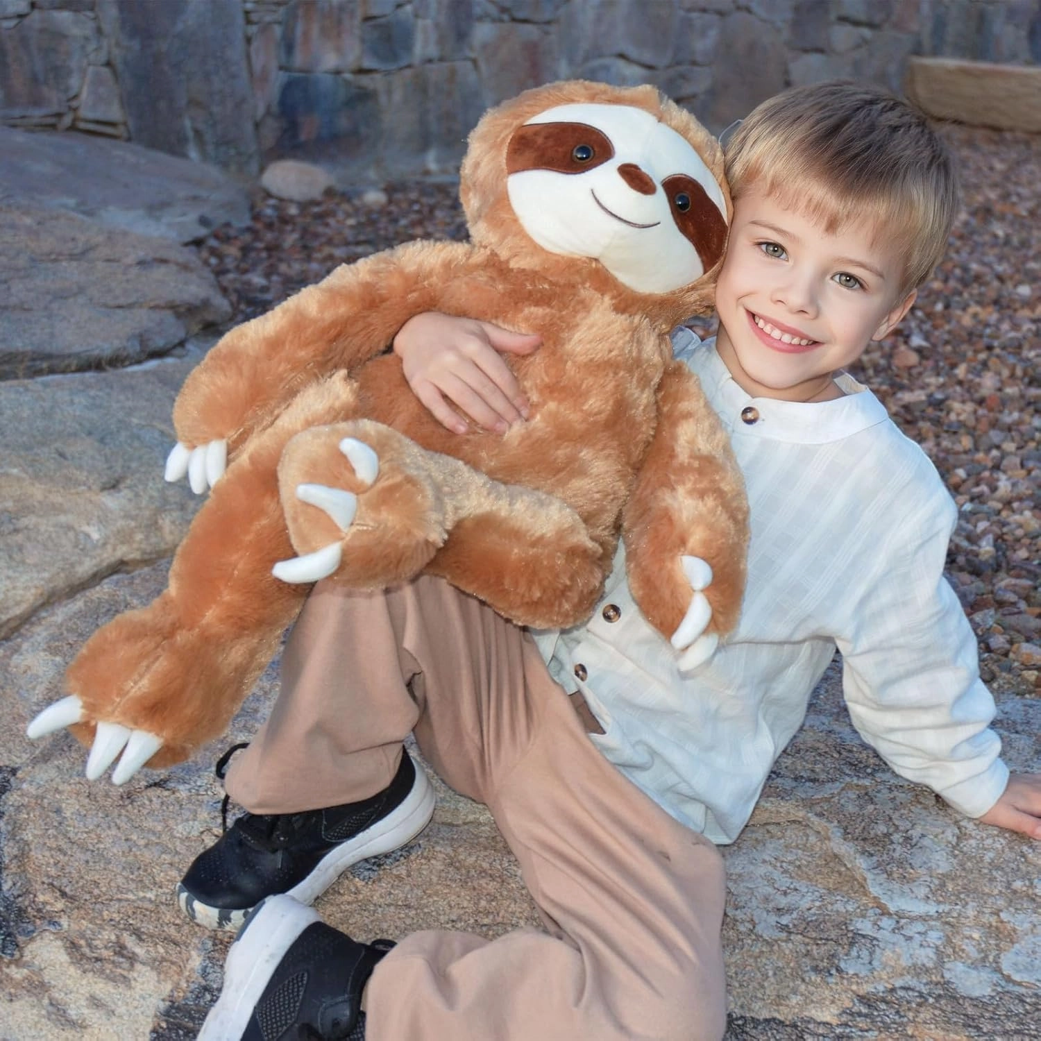 Tezituor 5Pcs Sloth Stuffed Animal Plush Set, 23 inch Large Realistic Mommy Stuffed Sloth with 4 Cute Babies Soft Plush Pillow for Girl Boy