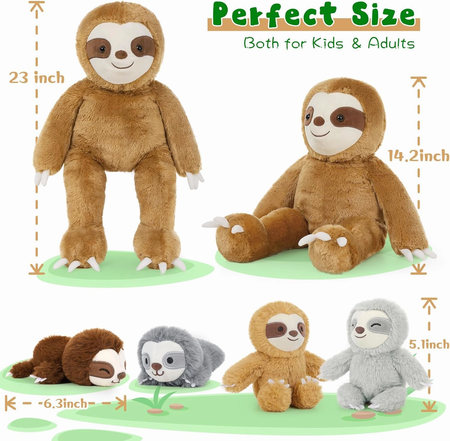 Tezituor 5Pcs Sloth Stuffed Animal Plush Set, 23 inch Large Realistic Mommy Stuffed Sloth with 4 Cute Babies Soft Plush Pillow for Girl Boy
