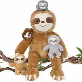 Tezituor 5Pcs Sloth Stuffed Animal Plush Set, 23 inch Large Realistic Mommy Stuffed Sloth with 4 Cute Babies Soft Plush Pillow for Girl Boy