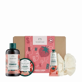 The Body Shop Nourish & Flourish Strawberry Body Care Gift Set, Vegan, 4-Piece Gift Set