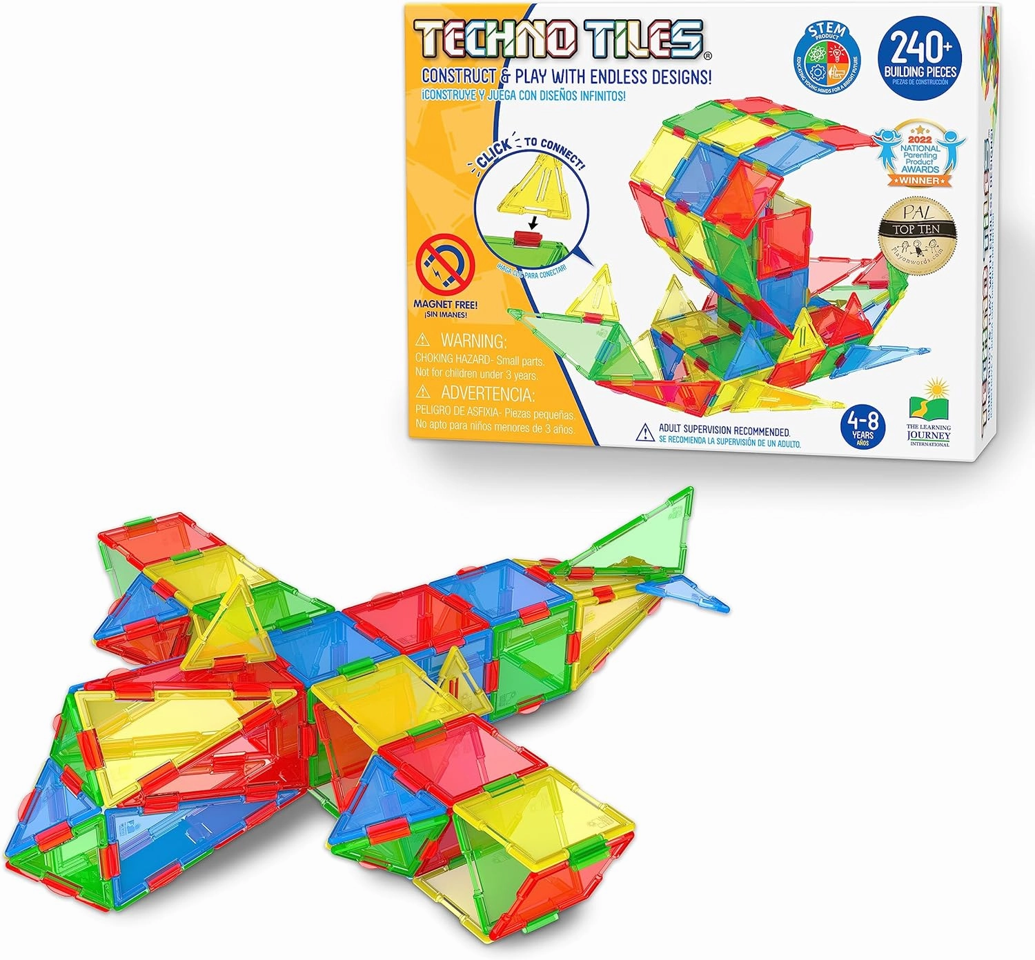 The Learning Journey: Techno Tiles Base Set Orignal Educational STEM Preschool Stacking Toy Construction Building Blocks 240  Pieces Toys & Gifts for Boys & Girls Ages 4,5,6,7,8 Years and Up