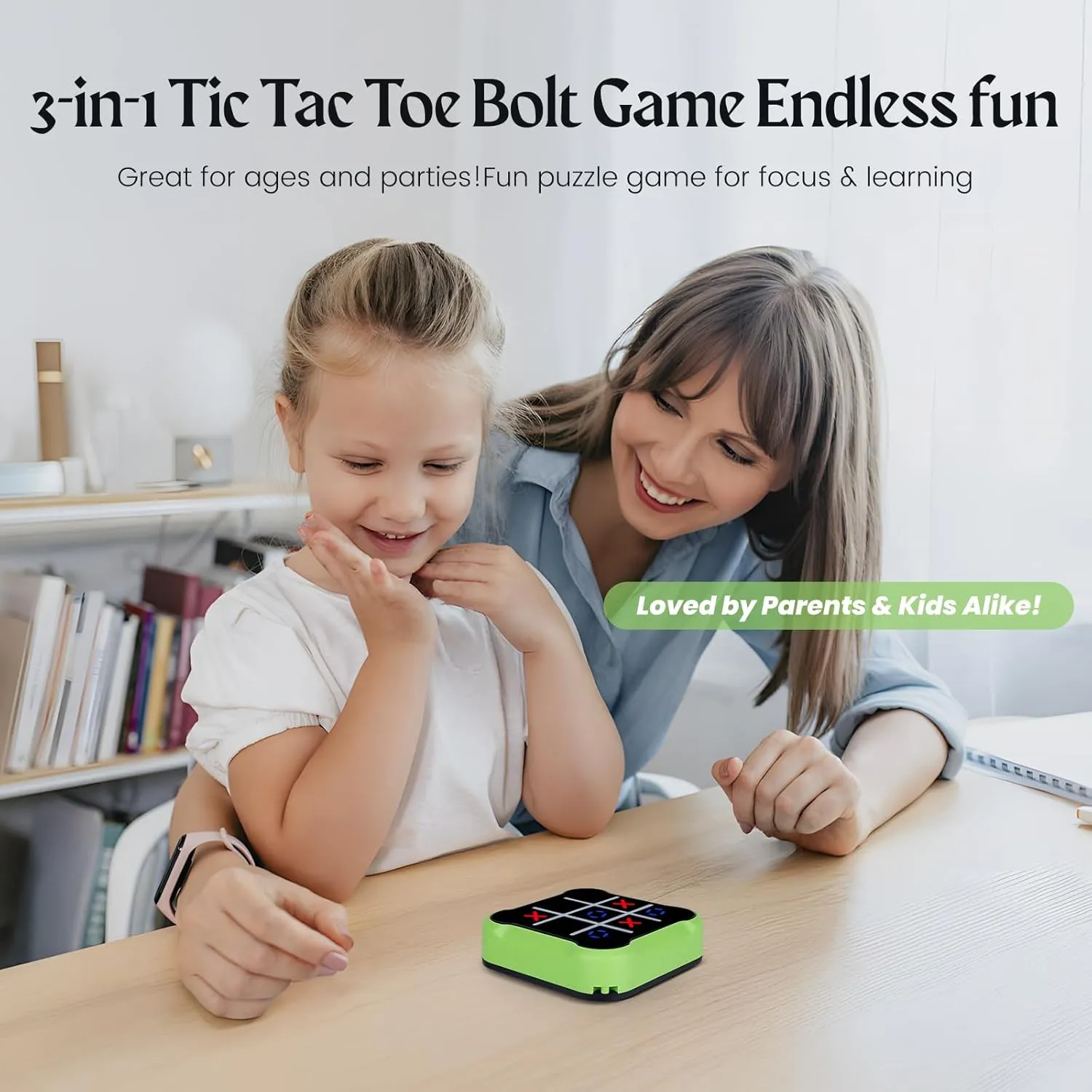 Tic Tac Toe Game, 4 in 1 Handheld Educational Game Machine, Electronic Tic Tac Toe Game for Education and Memory Growth, Home, Toy Board Game for Kids and Adults (Green)