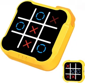 Tic Tac Toe Game, 4 in 1 Handheld Educational Game Machine, Electronic Tic Tac Toe Game for Education and Memory Growth, Home, Toy Board Game for Kids and Adults (Yellow)