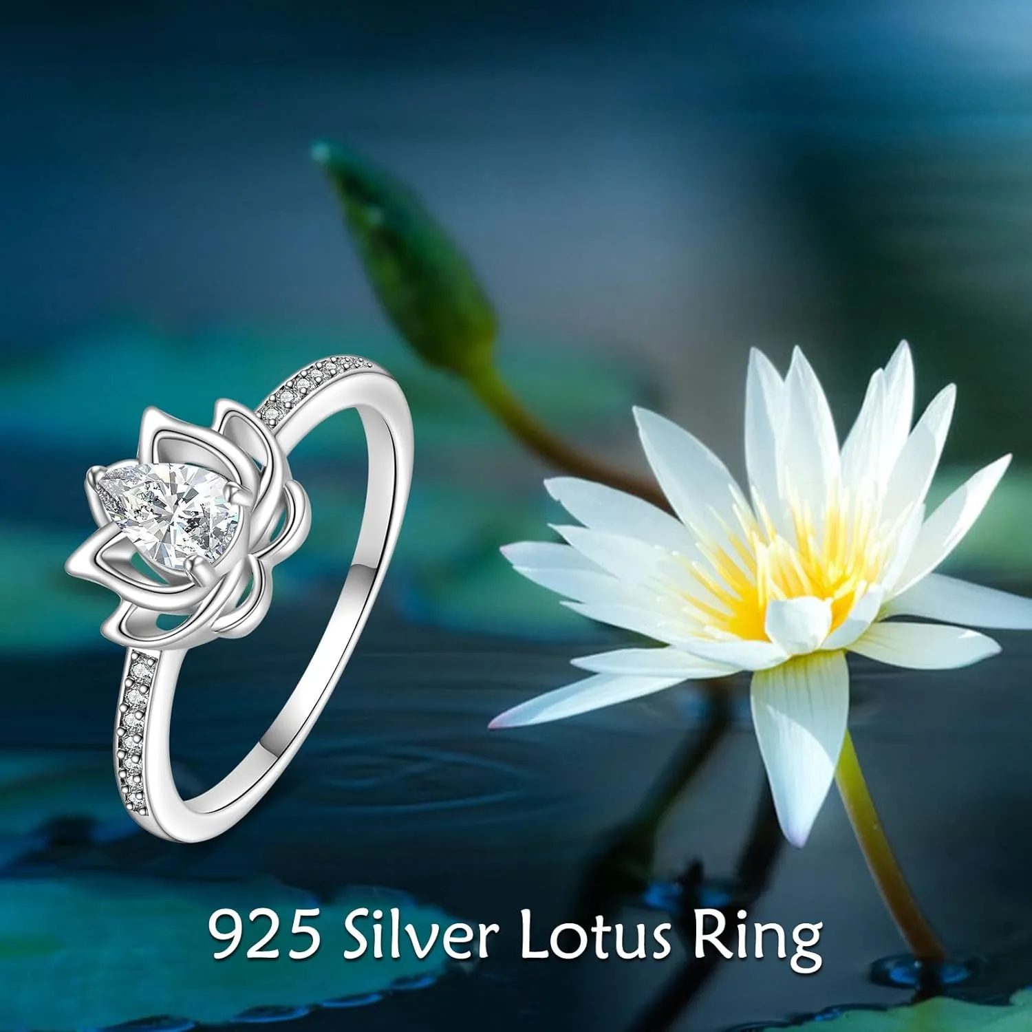 TIGER RIDER Sterling Silver Lotus Ring for Women Cubic Zircon Lotus Flower Rings Yoga Ring Lotus Jewelry Birthday Mothers Day Gifts for Mom Men