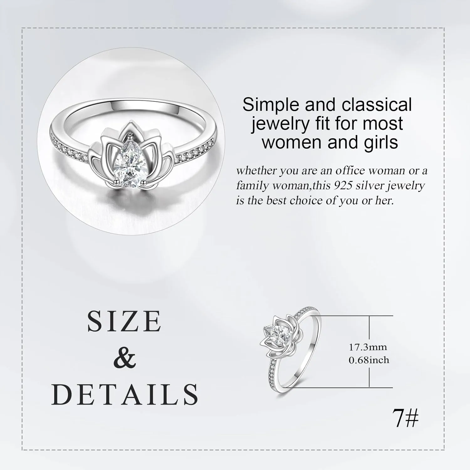 TIGER RIDER Sterling Silver Lotus Ring for Women Cubic Zircon Lotus Flower Rings Yoga Ring Lotus Jewelry Birthday Mothers Day Gifts for Mom Men