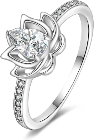 TIGER RIDER Sterling Silver Lotus Ring for Women Cubic Zircon Lotus Flower Rings Yoga Ring Lotus Jewelry Birthday Mothers Day Gifts for Mom Men