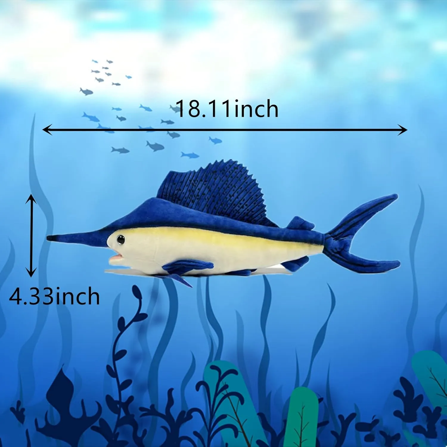 Tiny Heart Simulation Swordfish Plush-Sailfish Stuffed Animals-Marlin Deep Sea Plushie-Lifelike Gift Toy Fish Doll for Kids 18 Inches Long