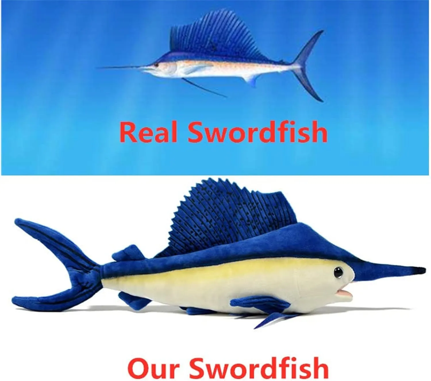 Tiny Heart Simulation Swordfish Plush-Sailfish Stuffed Animals-Marlin Deep Sea Plushie-Lifelike Gift Toy Fish Doll for Kids 18 Inches Long