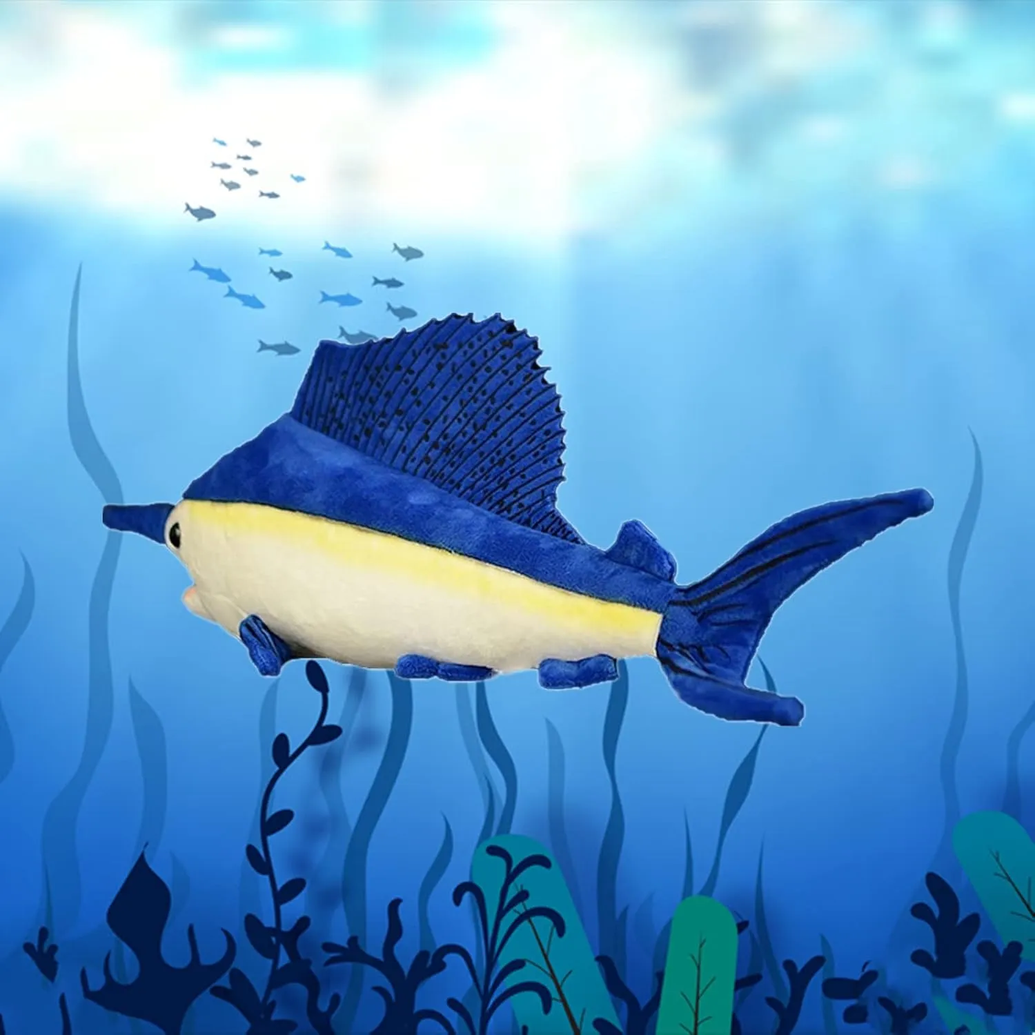 Tiny Heart Simulation Swordfish Plush-Sailfish Stuffed Animals-Marlin Deep Sea Plushie-Lifelike Gift Toy Fish Doll for Kids 18 Inches Long