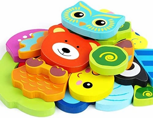 Toddler Puzzles, Wooden Jigsaw Animals Puzzles for 1 2 3 Year Old Girls Boys Toddlers, Educational Preschool Toys Gifts for Colors & Shapes Cognition Skill Learning