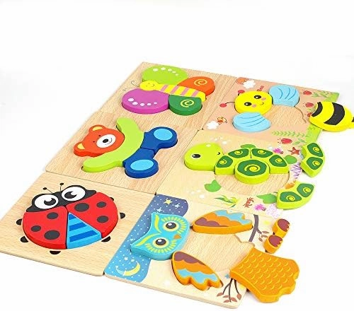 Toddler Puzzles, Wooden Jigsaw Animals Puzzles for 1 2 3 Year Old Girls Boys Toddlers, Educational Preschool Toys Gifts for Colors & Shapes Cognition Skill Learning