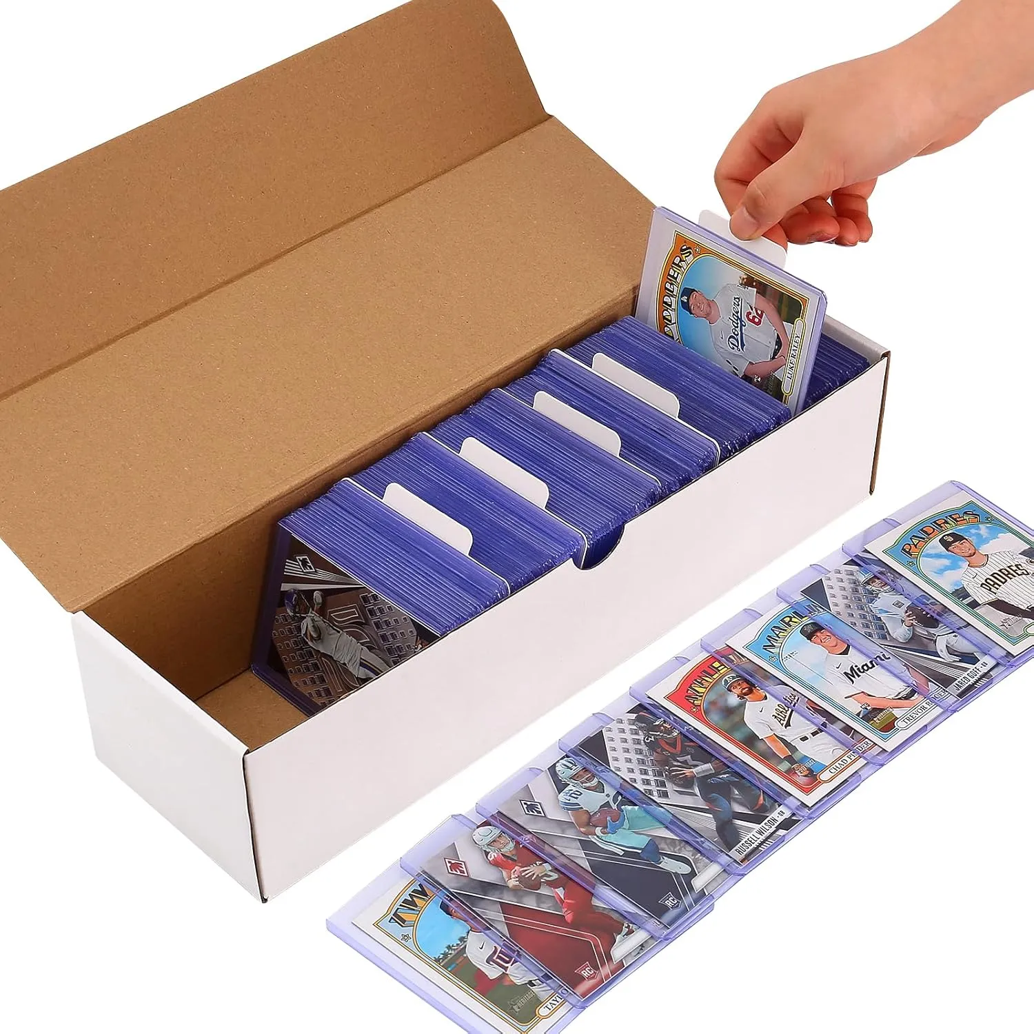 Top Loader Box 8-Pack–7200Count, Sports Card Organizer with 30 Dividers & Labels for TCG, MTG, Magic,Trading Cards- Archival Safe,Stackable Design