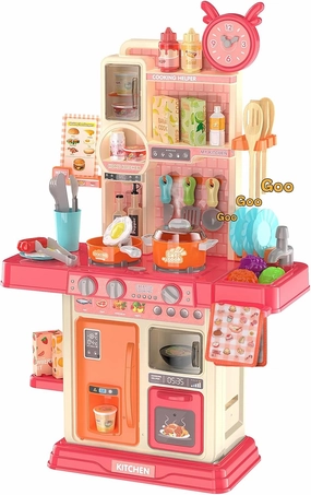 Toy Kitchen Set for Toddlers 3-5 Kids Mini Kitchen Play Set with Cooking Stove Steam, Play Sink and Play Food Pretend Play Kitchen Toys for 3 4 5 Year Old Boys Girls Gifts (Red)