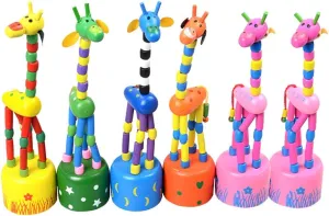 Toyvian 6Pcs Children Wooden Giraffe Toy Press Base Thumb Puppets Standing Swing Animals Toys