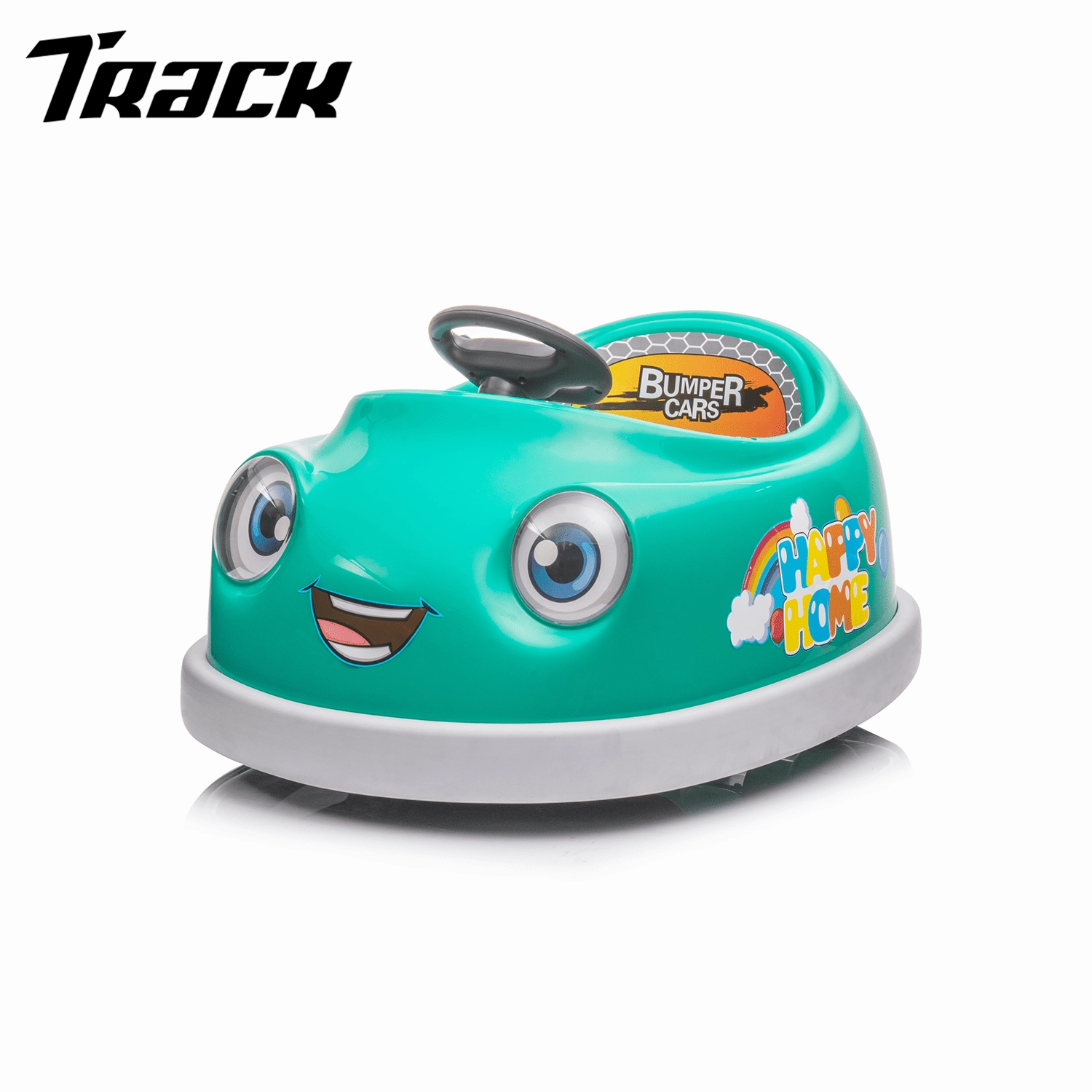 Track 7 Kids Ride on Bumper Car, 12V Electric Car for Boys Girls, Age 1-6 Years, with Remote Control, Bluetooth, Push Rod, Rocking Horse Mode, 360 Degree Turning, Blue