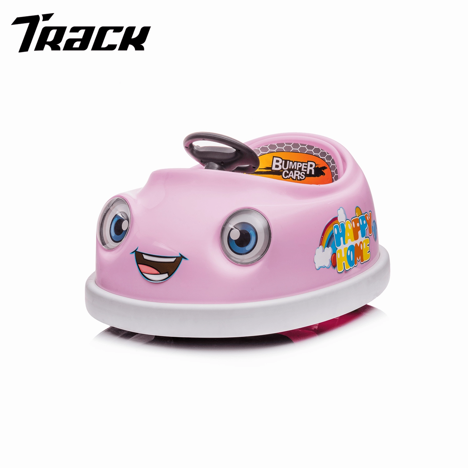 Track 7 Kids Ride on Bumper Car, 12V Electric Car for Boys Girls, Age 1-6 Years, with Remote Control, Bluetooth, Push Rod, Rocking Horse Mode, 360 Degree Turning, Blue