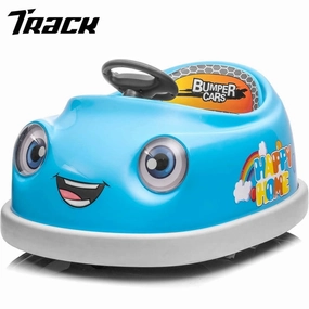 Track 7 Kids Ride on Bumper Car, 12V Electric Car for Boys Girls, Age 1-6 Years, with Remote Control, Bluetooth, Push Rod, Rocking Horse Mode, 360 Degree Turning, Blue