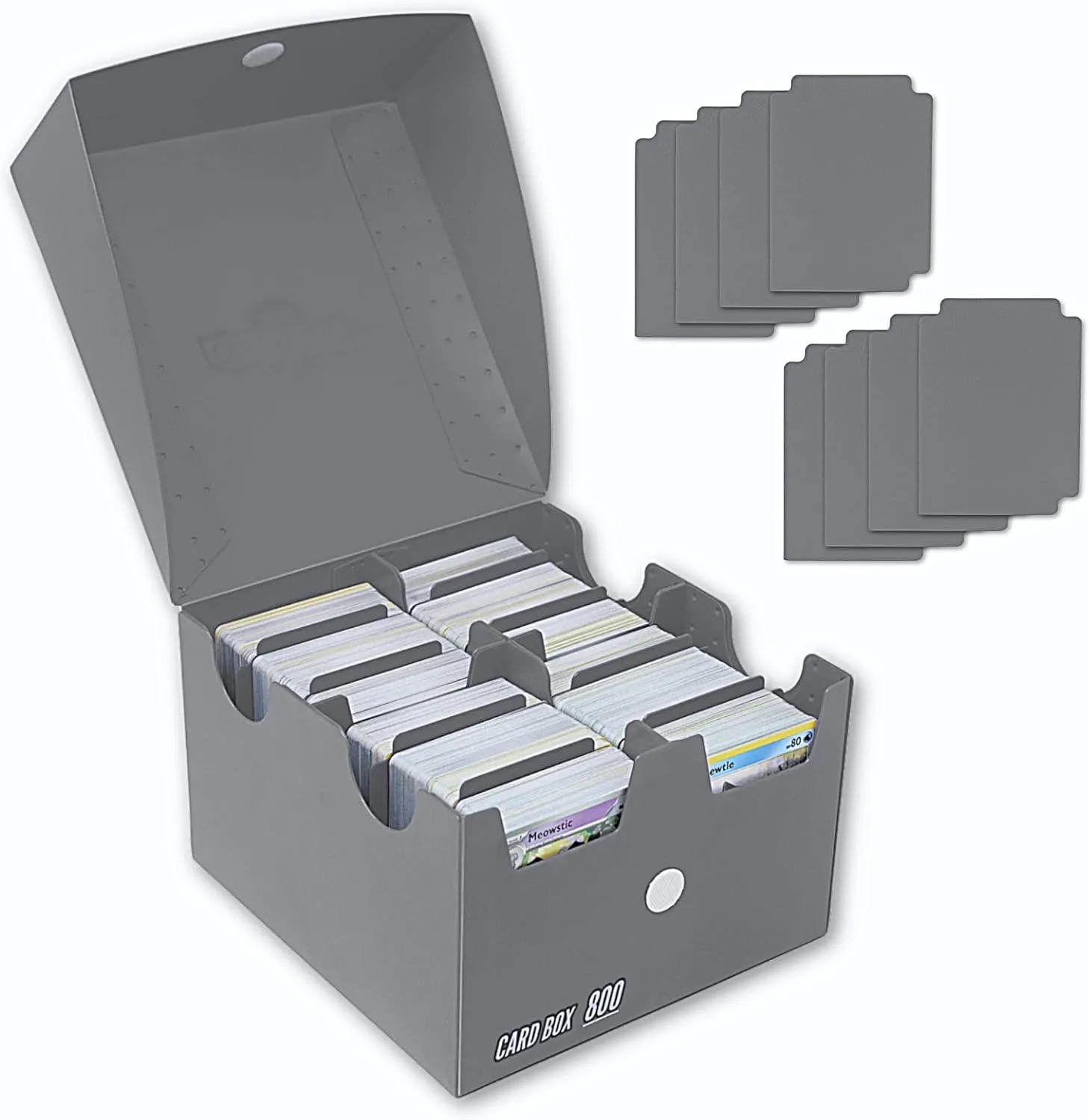 Trading Cards Deck Box 800 - Grey | Card Box 800  holds standard 35pt cards | 4-in-1 Compartments| Strong Double Wall Design | 8 dividers | Sports & Game Collectible Trading Card Storage - Grey