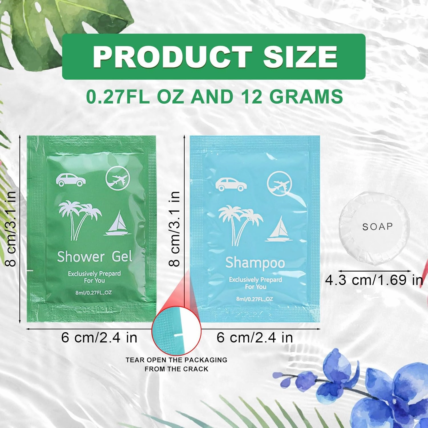 Travel Size Soap and Shampoo,Travel Size Body Wash and Shampoo Bulk 0.28fl Oz,Travel Size Shower Gel Set，Shampoo Bulk Travel Size ,Hotel Supplies Bulk Hygiene Kits for Homeless Hotel (Pack of 100)