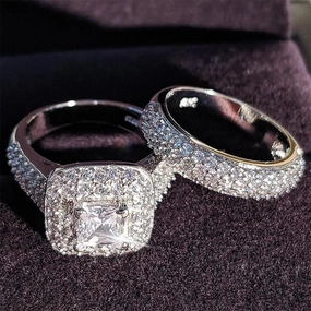 Trendy Luxury 925 Sterling Silver Wedding Ring Set for bridal Girls Women Ladies Made For Couple Pair In Shiny Jewelry Design