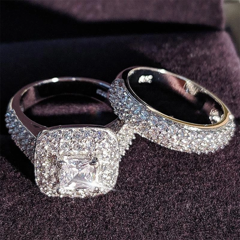 Trendy Luxury 925 Sterling Silver Wedding Ring Set for bridal Girls Women Ladies Made For Couple Pair In Shiny Jewelry Design