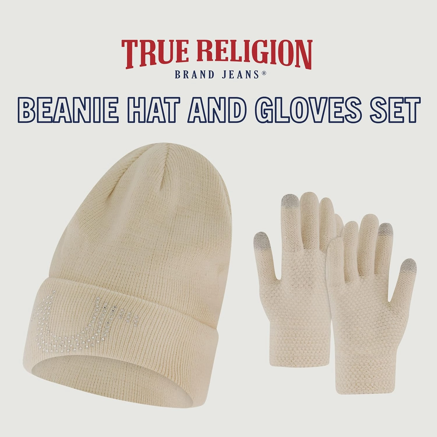 True Religion Beanie Hat and Touchscreen Glove Set