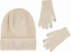 True Religion Beanie Hat and Touchscreen Glove Set