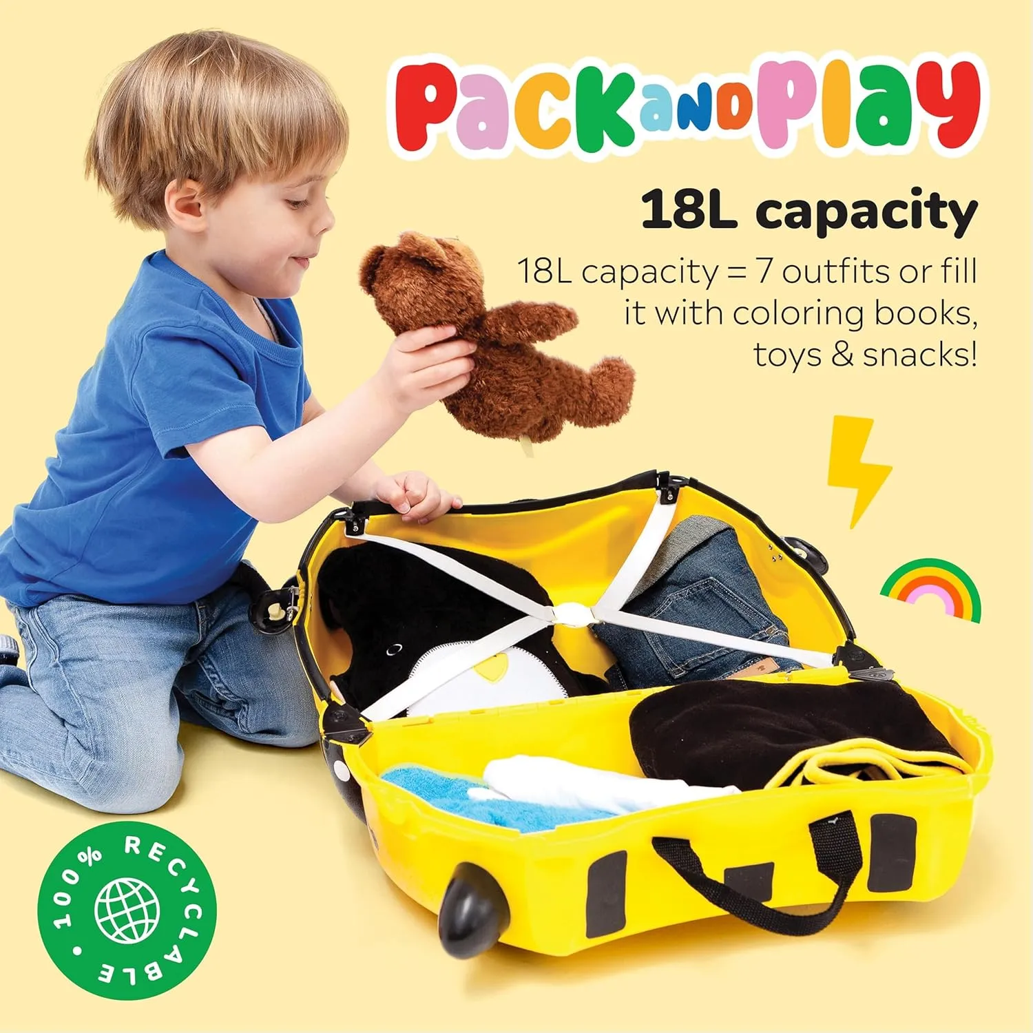 Trunki Ride-On Kids Suitcase | Tow-Along Toddler Luggage | Carry-On Cute Bag with Wheels | Kids Luggage and Airplane Travel Essentials: Bernard Bee Yellow