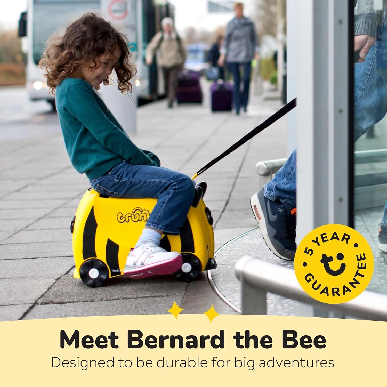 Trunki Ride-On Kids Suitcase | Tow-Along Toddler Luggage | Carry-On Cute Bag with Wheels | Kids Luggage and Airplane Travel Essentials: Bernard Bee Yellow