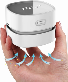 TRZLIFE Desk Vacuum, Rechargeable and Durable Table Vacuum with Bonus Accessories Mini Desk Cleaner Sucks Tiny Items and Crumbs from Desktop, Drawer, Countertop Ideal as a Tech White Elephant Gift
