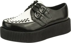 T.U.K. Black/White Leather Viva Mondo Creepers Shoes for Women and Men, Lace Up Platform Shoes | US Women 7 / Men 5