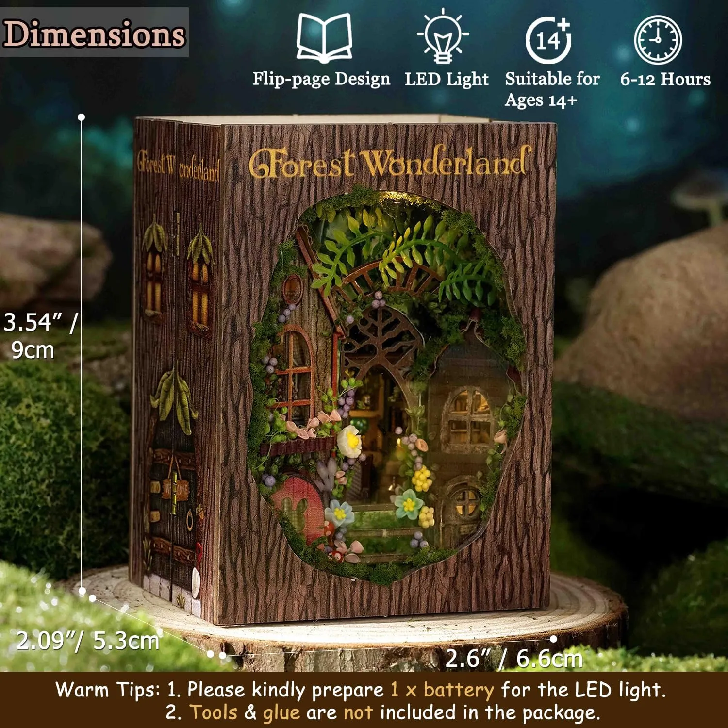 TuKIIE DIY Miniature Dollhouse Kit with Furniture, 1:32 Scale Opened & Closed Mini Cube Wooden Doll House Book Nook Creative Room for Kids Teens Adults(Forest Wonderland)