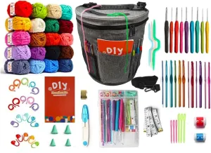 Tusmad Complete Crochet Kit for Beginners, Adults & Kids - Make Amigurumi and Other Crochet Projects - Includes 20 Colors Crochet Yarn, Hooks, Book, Bag - Starter Kit